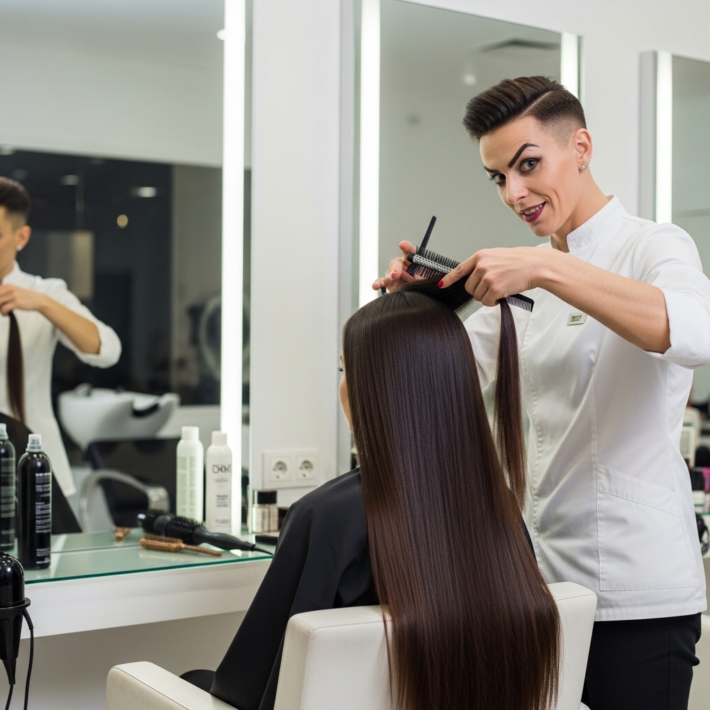 Mulher sorrindo com cabelo liso